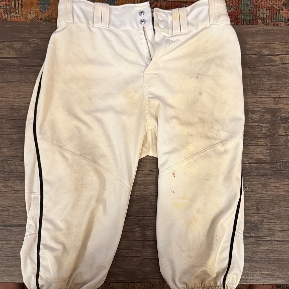 White Baseball Pants with Black Stripe